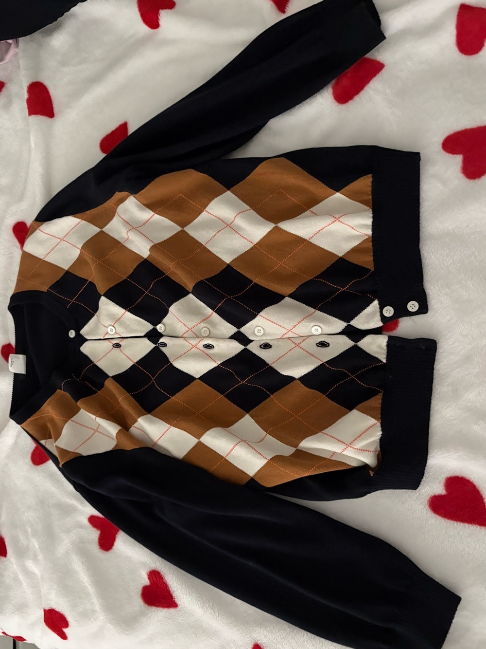 J. Crew Navy, Brown and Cream Argyle Button-Front Cardigan